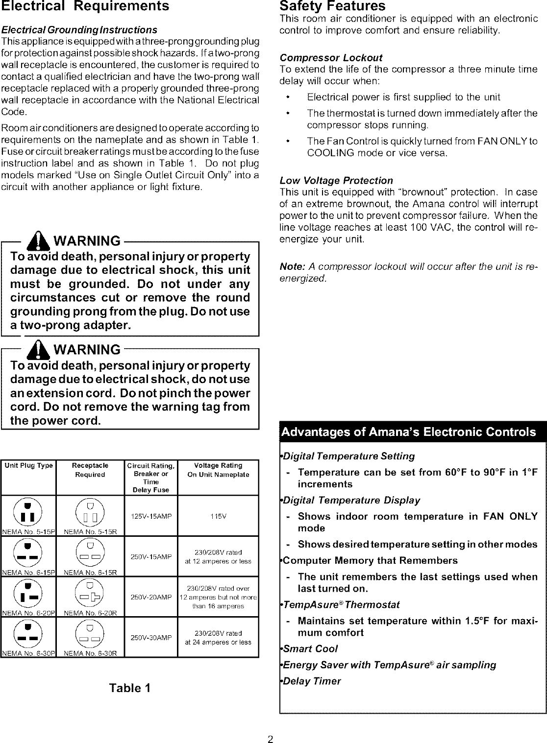 Page 2 of 8 - Amana Amana-Quiet-Zone-18M23Tb-Users-Manual-  Amana-quiet-zone-18m23tb-users-manual