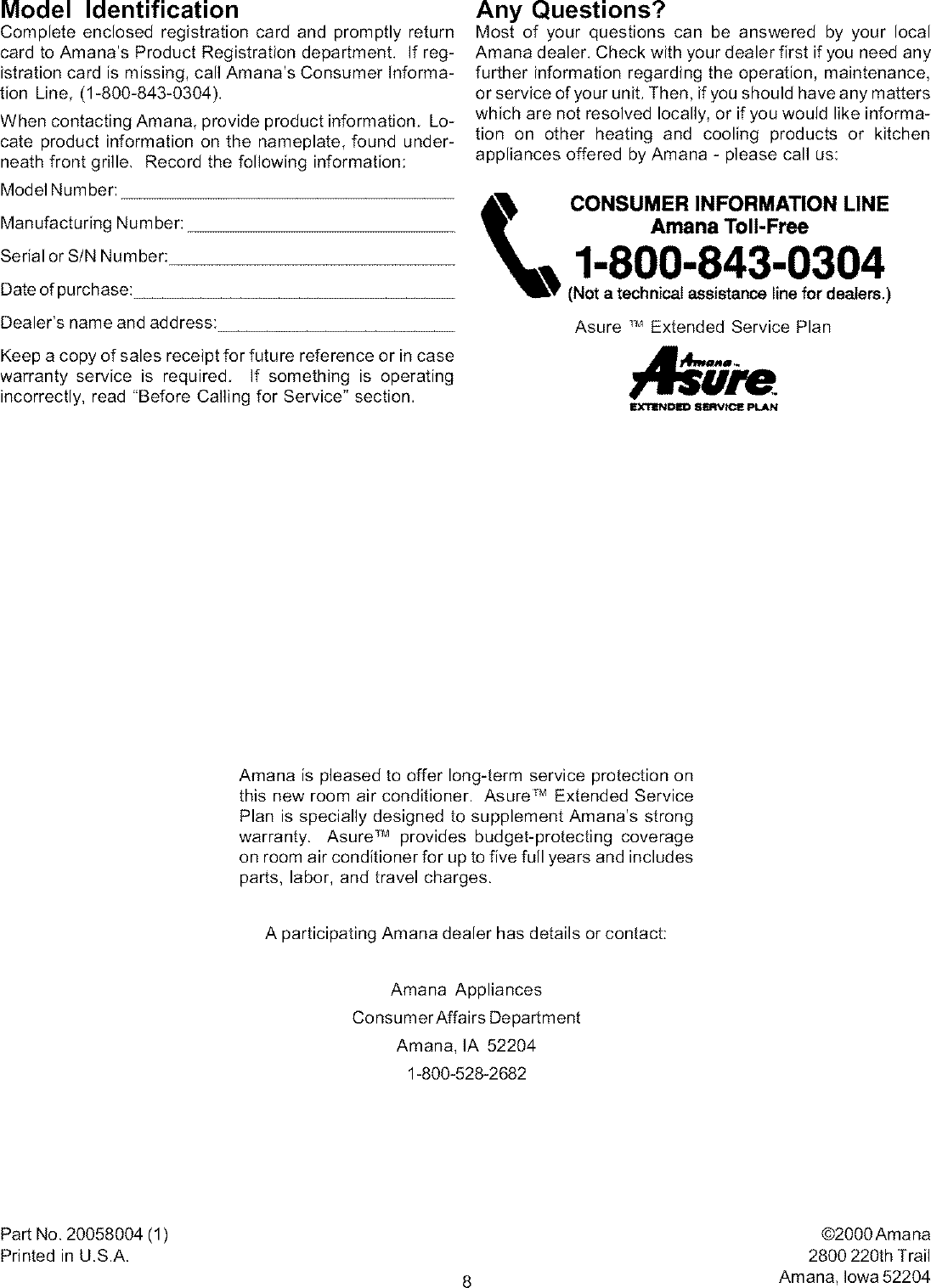Page 8 of 8 - Amana Amana-Quiet-Zone-18M23Tb-Users-Manual-  Amana-quiet-zone-18m23tb-users-manual