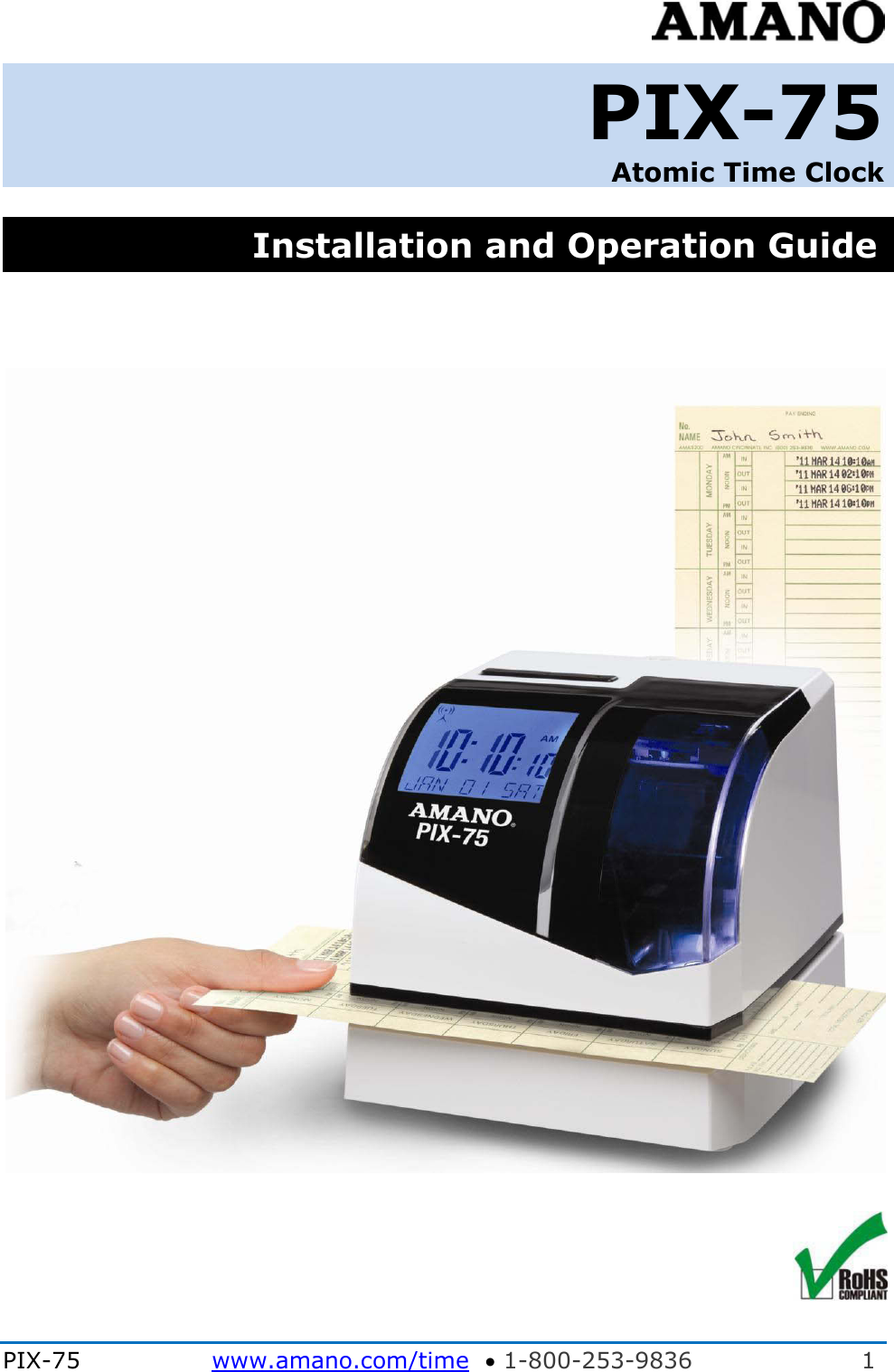 Amano Pix 75 Electronic Time Recorder Operation Manual