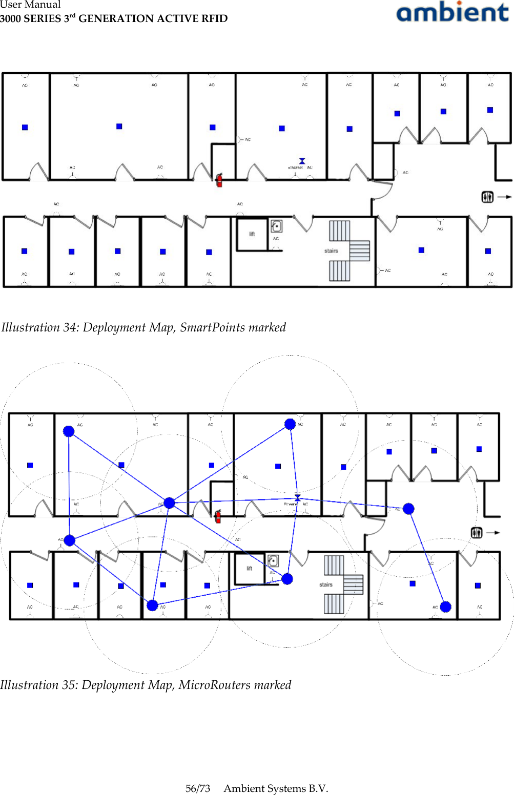 User Manual3000 SERIES 3rd GENERATION ACTIVE RFID56/73 Ambient Systems B.V.Illustration 34: Deployment Map, SmartPoints markedIllustration 35: Deployment Map, MicroRouters marked