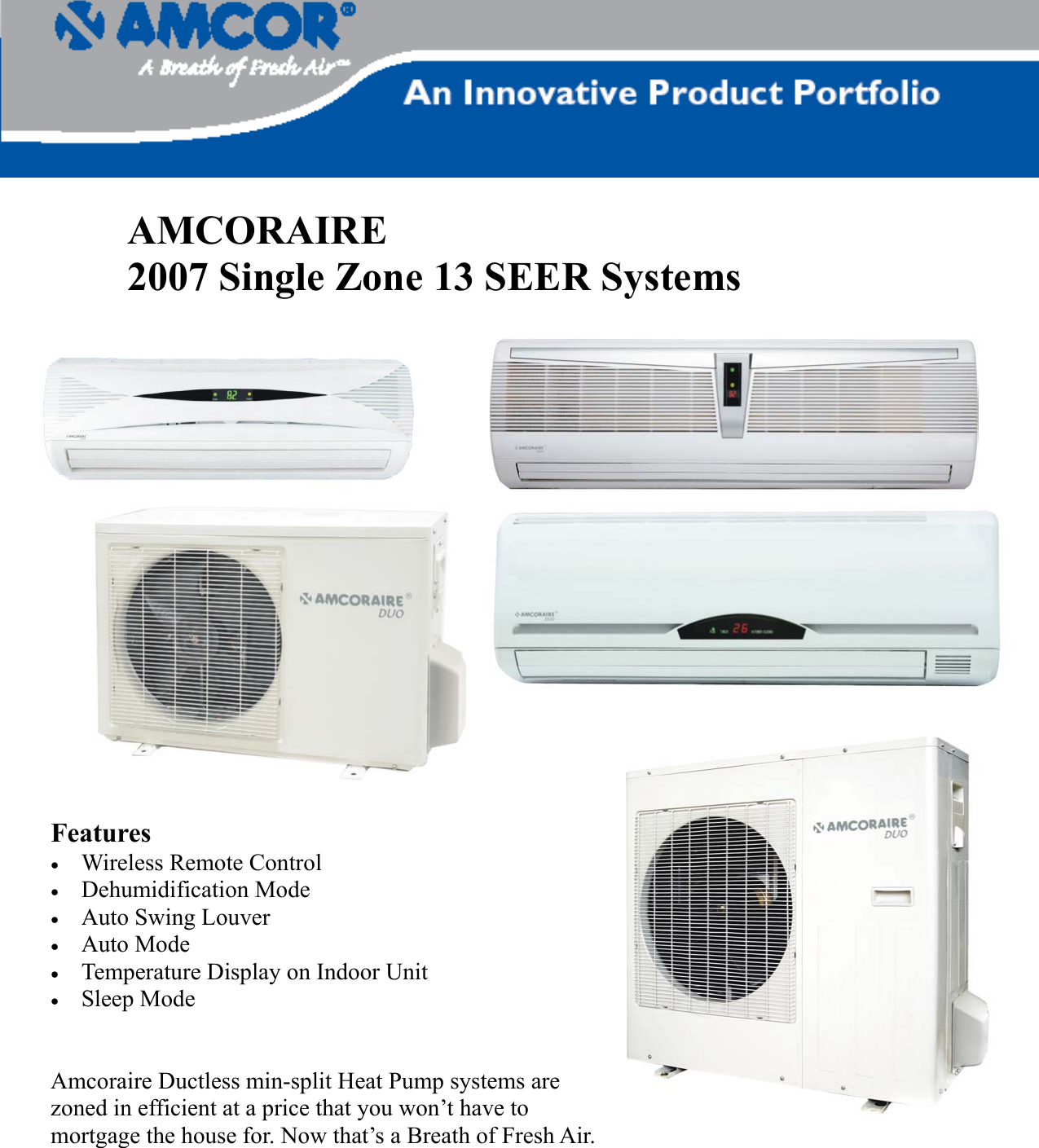 Page 1 of 2 - Amcor Amcor-Amcoraire-Duo-Uchw-H12Cf2-Users-Manual- Sell Sheet 2007 Single Zone Amcor-amcoraire-duo-uchw-h12cf2-users-manual