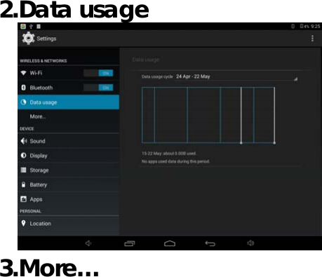      2.Data usage     Pag   3.More… 