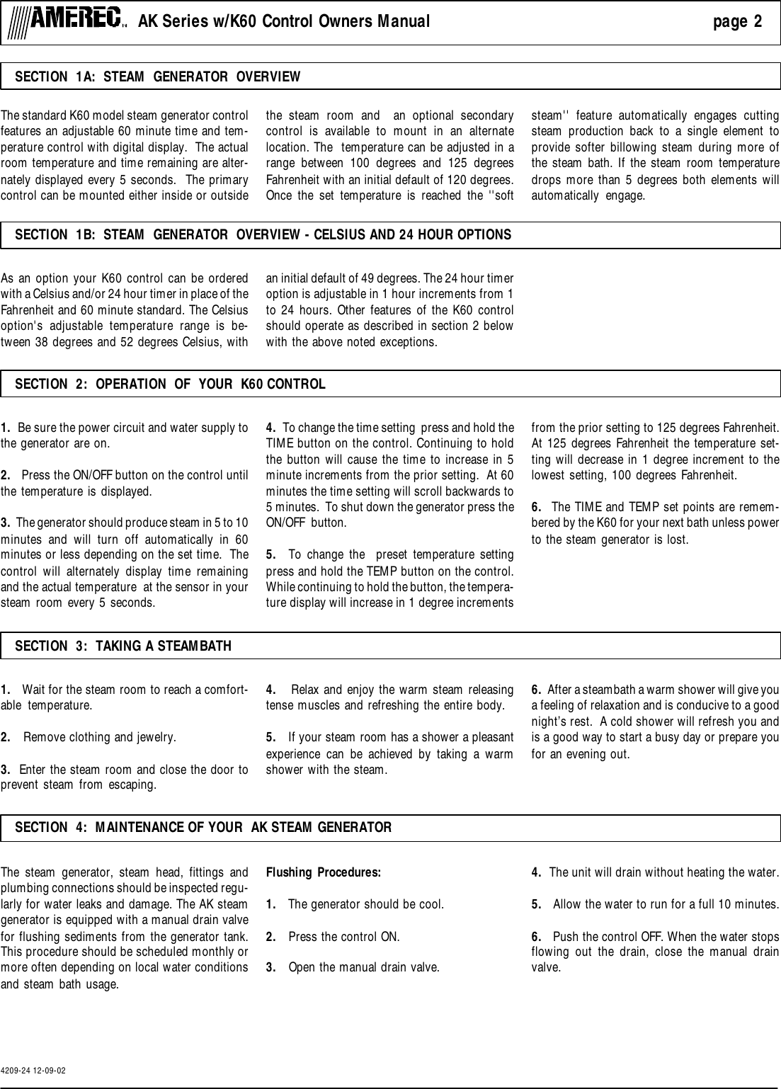 Page 2 of 4 - Amerec Amerec-Steambath-Generator-Ak10-Users-Manual- X  Amerec-steambath-generator-ak10-users-manual