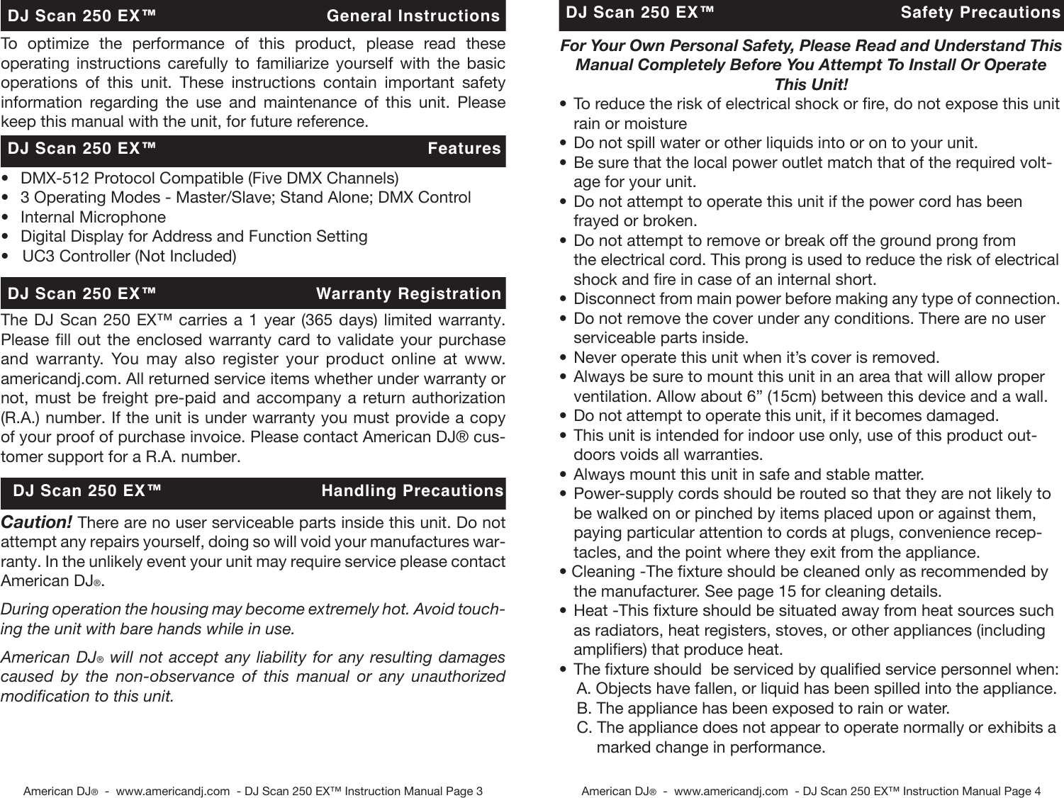 Page 2 of 10 - American-Dj American-Dj-Dj-Scan-250Ex-Users-Manual-  American-dj-dj-scan-250ex-users-manual