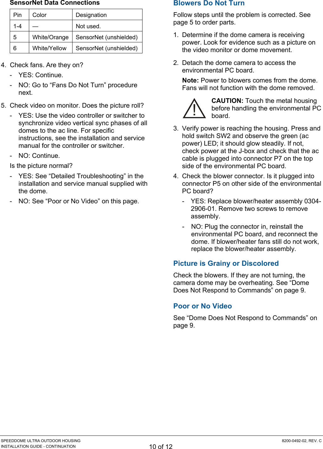 Page 10 of 12 - American-Dynamics American-Dynamics-Speeddome-Ultra-Outdoor-Housing-Adsduhoc-Users-Manual- SpeedDome Ultra 8 Outdoor Housing Install Guide 8200-0492-02  American-dynamics-speeddome-ultra-outdoor-housing-adsduhoc-users-manual