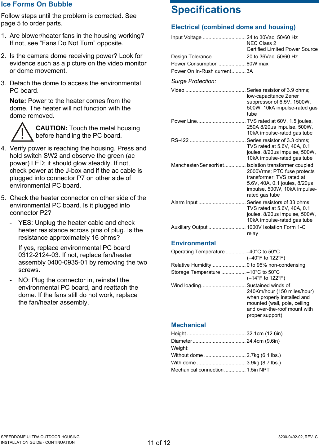 Page 11 of 12 - American-Dynamics American-Dynamics-Speeddome-Ultra-Outdoor-Housing-Adsduhoc-Users-Manual- SpeedDome Ultra 8 Outdoor Housing Install Guide 8200-0492-02  American-dynamics-speeddome-ultra-outdoor-housing-adsduhoc-users-manual