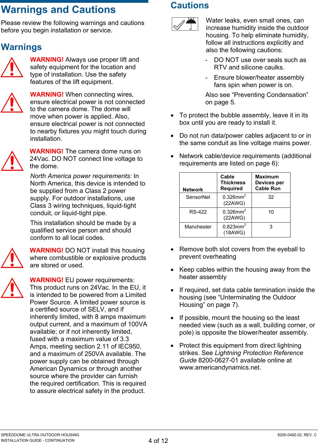 Page 4 of 12 - American-Dynamics American-Dynamics-Speeddome-Ultra-Outdoor-Housing-Adsduhoc-Users-Manual- SpeedDome Ultra 8 Outdoor Housing Install Guide 8200-0492-02  American-dynamics-speeddome-ultra-outdoor-housing-adsduhoc-users-manual