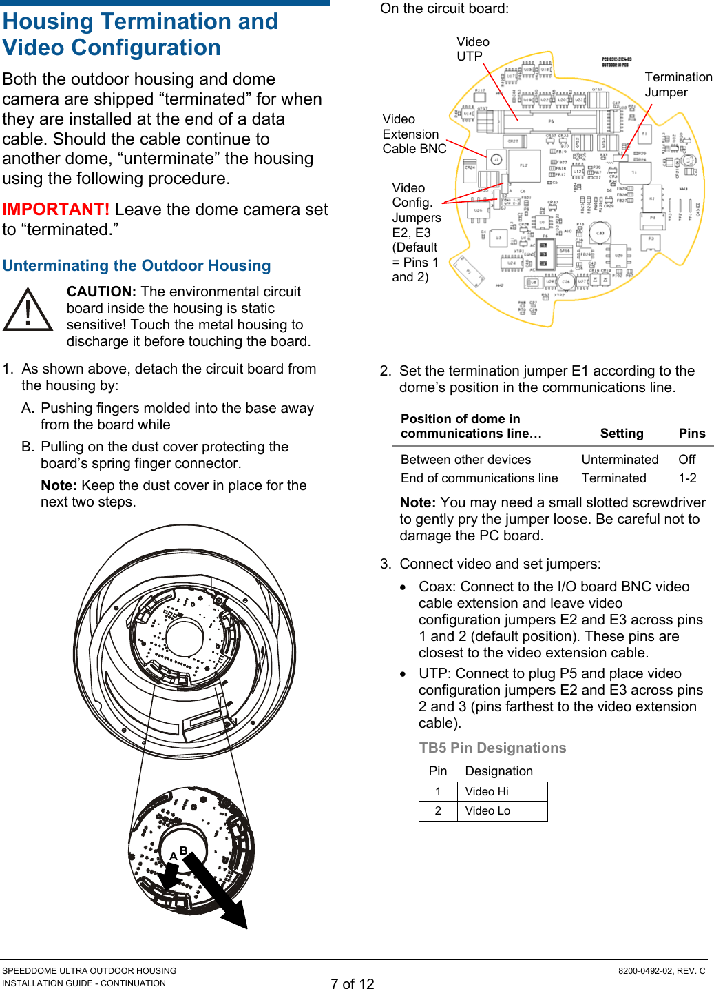 Page 7 of 12 - American-Dynamics American-Dynamics-Speeddome-Ultra-Outdoor-Housing-Adsduhoc-Users-Manual- SpeedDome Ultra 8 Outdoor Housing Install Guide 8200-0492-02  American-dynamics-speeddome-ultra-outdoor-housing-adsduhoc-users-manual