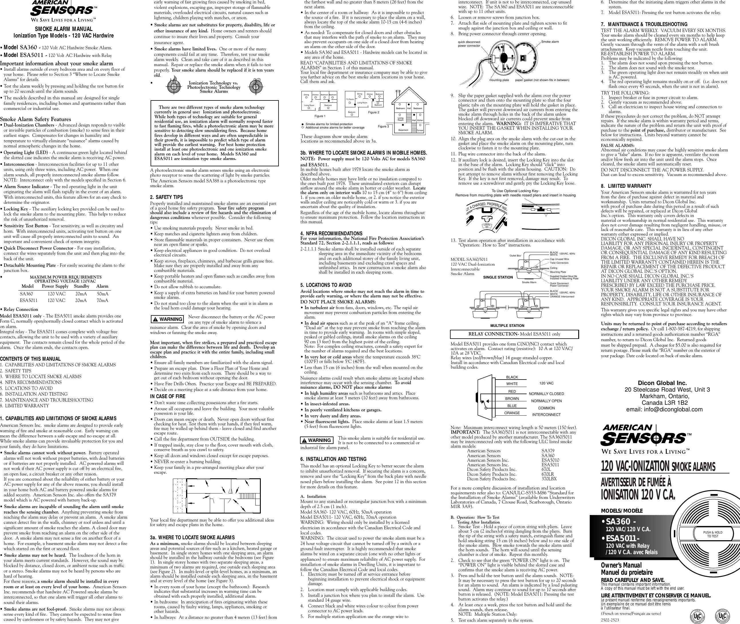 Page 1 of 2 - American-Sensor American-Sensor-Esa5011-Users-Manual- 25022523 ESA5010/5011 Man_Can  American-sensor-esa5011-users-manual