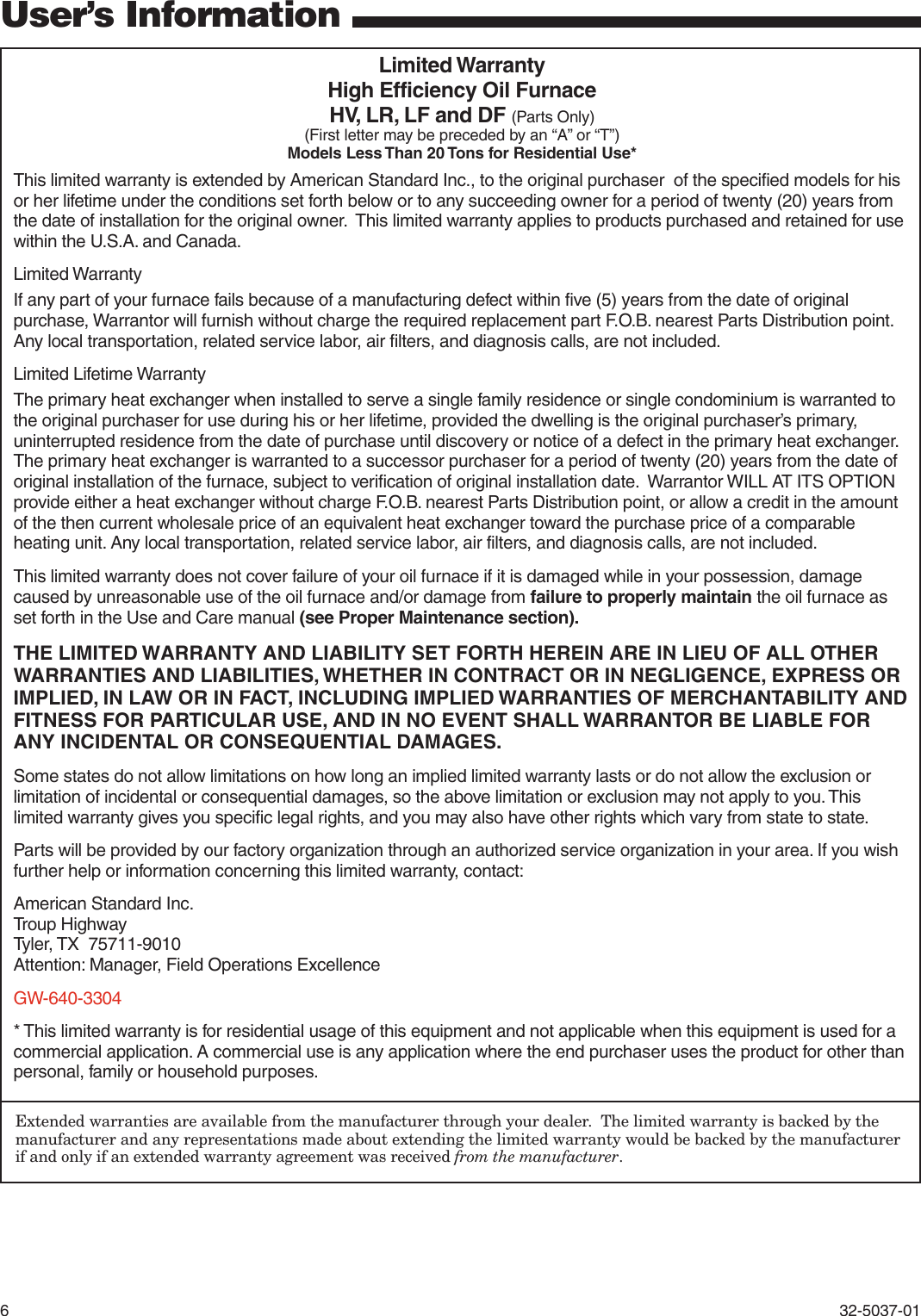 Page 6 of 8 - American-Standard American-Standard-32-5037-01-Users-Manual- 32-5037-01 American-standard-32-5037-01-users-manual