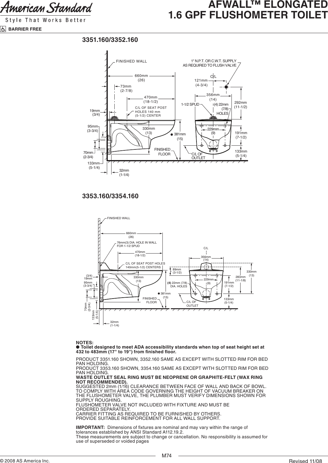 Page 2 of 2 - American-Standard American-Standard-Afwall-Elongated-1-6-Gpf-Elongated-Toilet-3351-160-Users-Manual-  American-standard-afwall-elongated-1-6-gpf-elongated-toilet-3351-160-users-manual