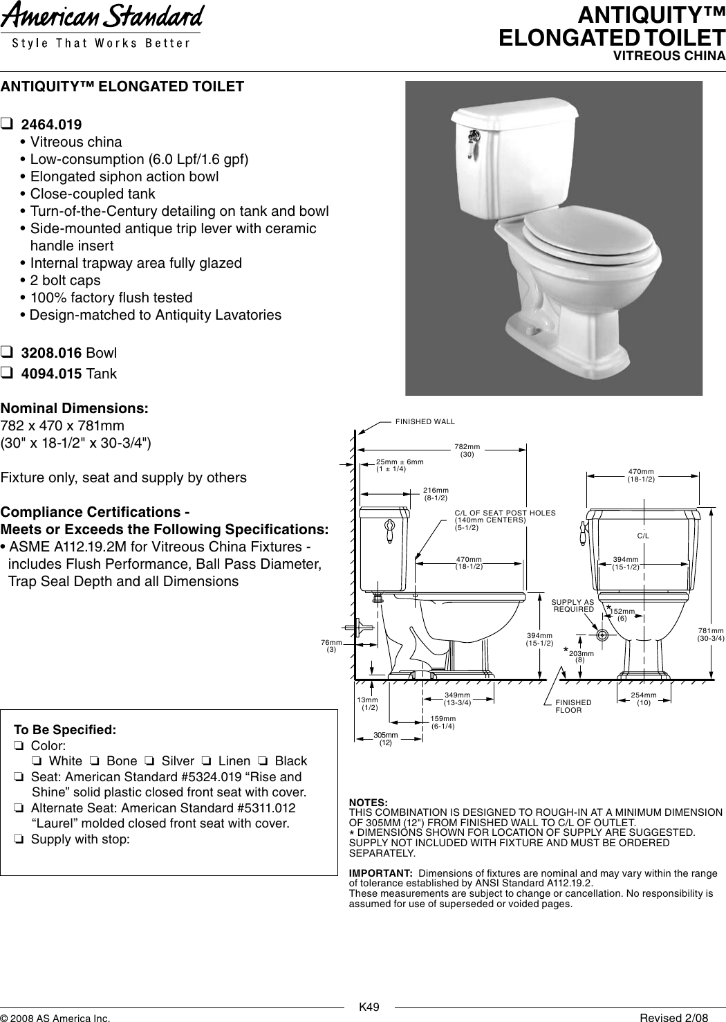 American Standard Antiquity 4094 015 Users Manual