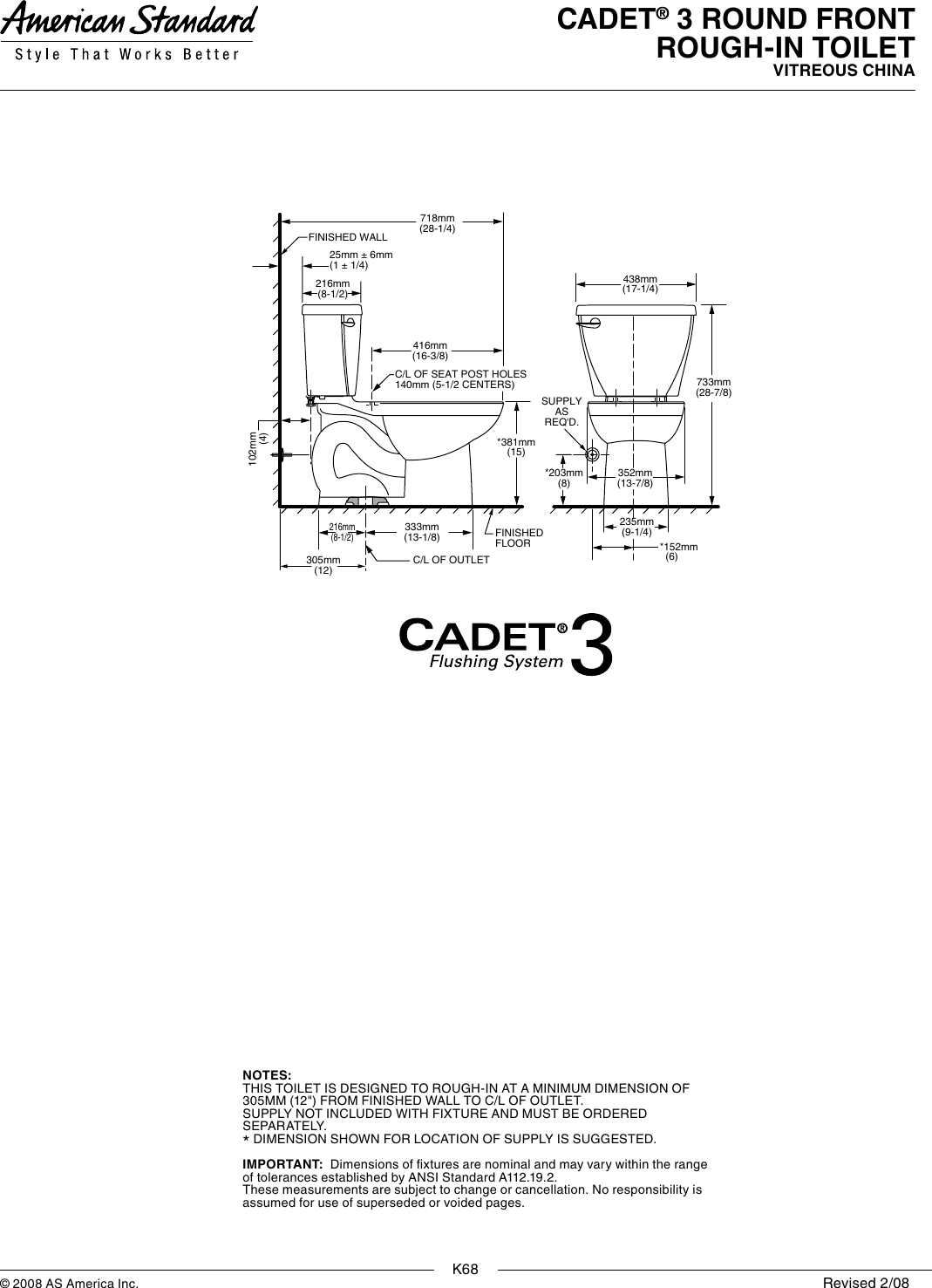 Page 2 of 2 - American-Standard American-Standard-Cadet-3-Round-Front-Rough-In-Toilet-2384-012-Users-Manual-  American-standard-cadet-3-round-front-rough-in-toilet-2384-012-users-manual