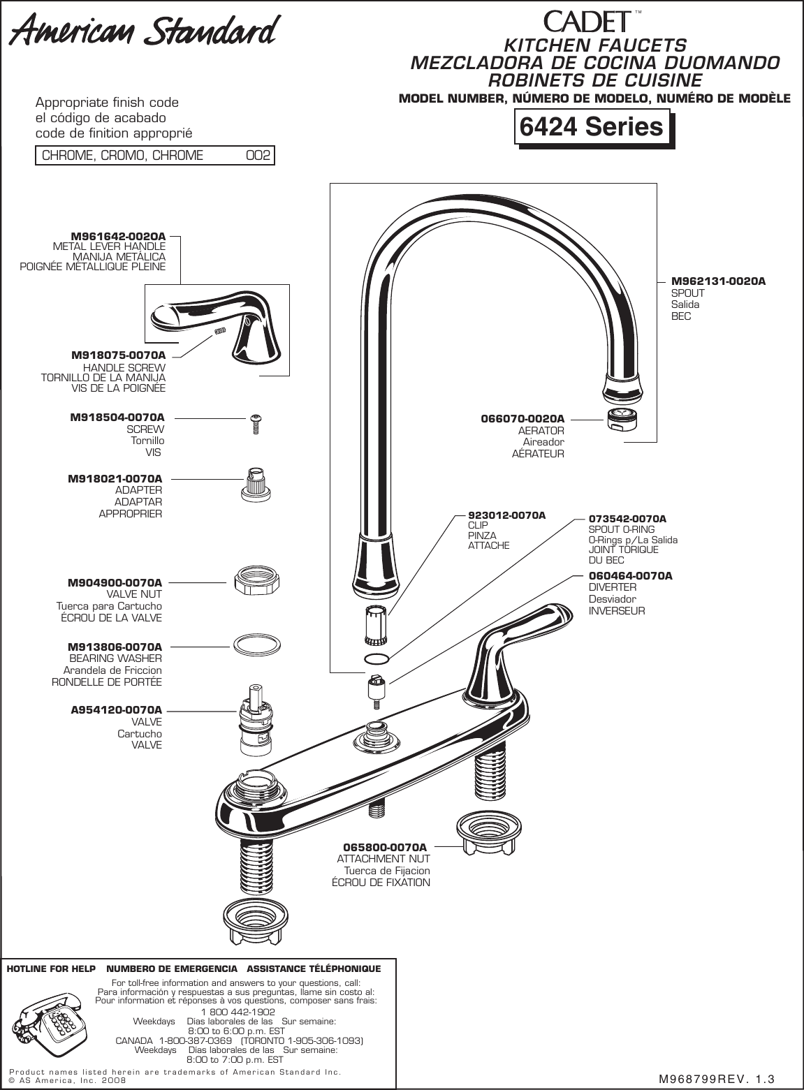 Page 1 of 2 - American-Standard American-Standard-Cadet-6424-Series-Users-Manual- Cadet Repairpart_6424_6425  American-standard-cadet-6424-series-users-manual