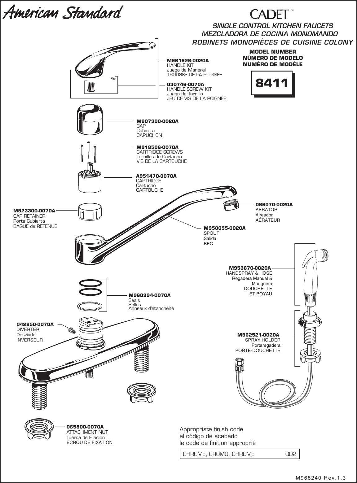 Page 2 of 2 - American-Standard American-Standard-Cadet-Single-Control-Kitchen-Faucet-8410-Users-Manual- Cadet Repairpart_8410_8411  American-standard-cadet-single-control-kitchen-faucet-8410-users-manual