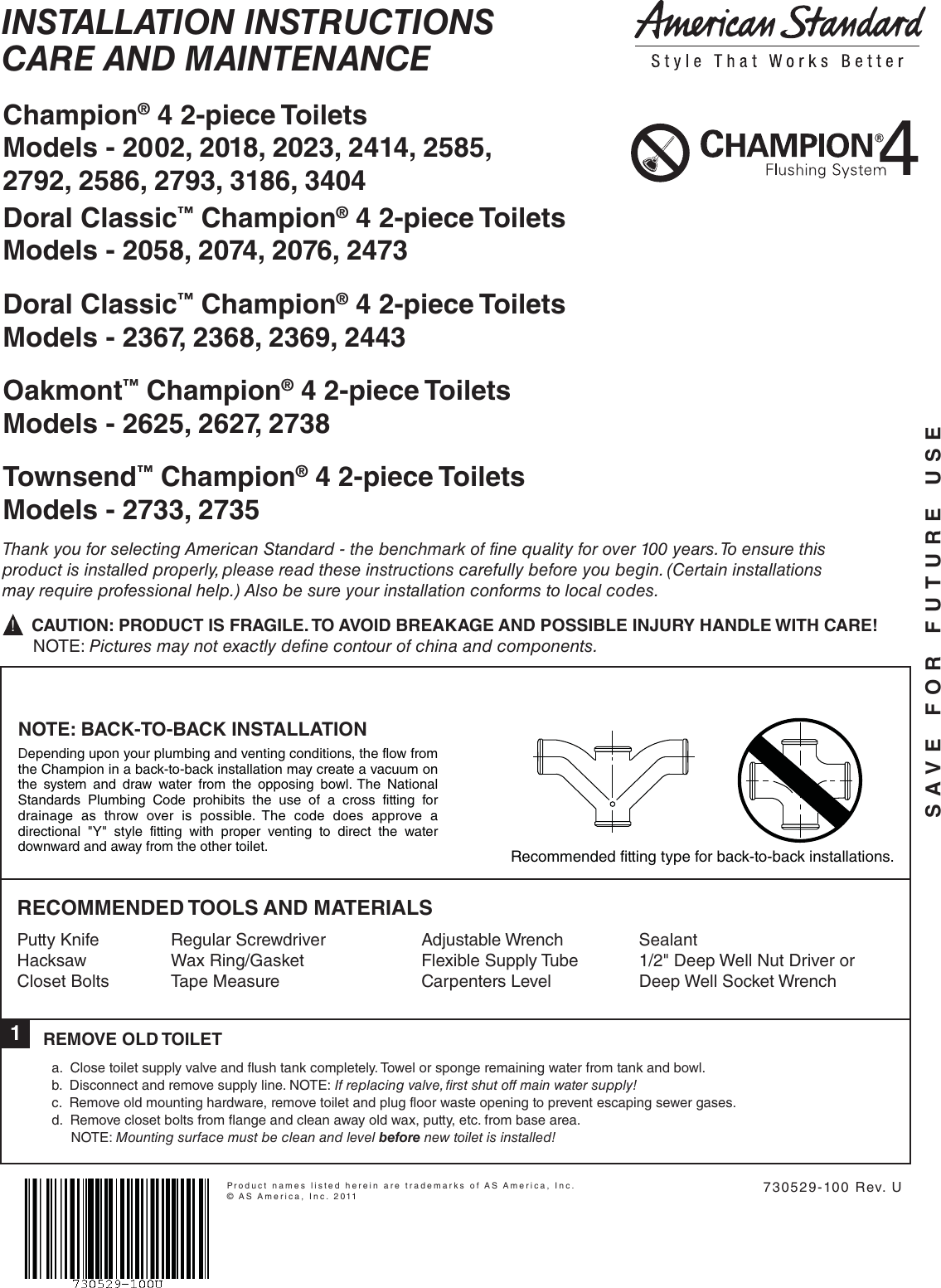 Page 1 of 5 - American-Standard American-Standard-Champion-4-2018-Users-Manual- 730529-champion-en  American-standard-champion-4-2018-users-manual