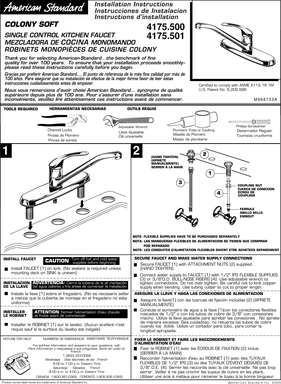 Page 1 of 3 - American-Standard American-Standard-Colony-Soft-4175-500-Users-Manual- M968733A Colny Soft Ktn Sgl Lvr  American-standard-colony-soft-4175-500-users-manual