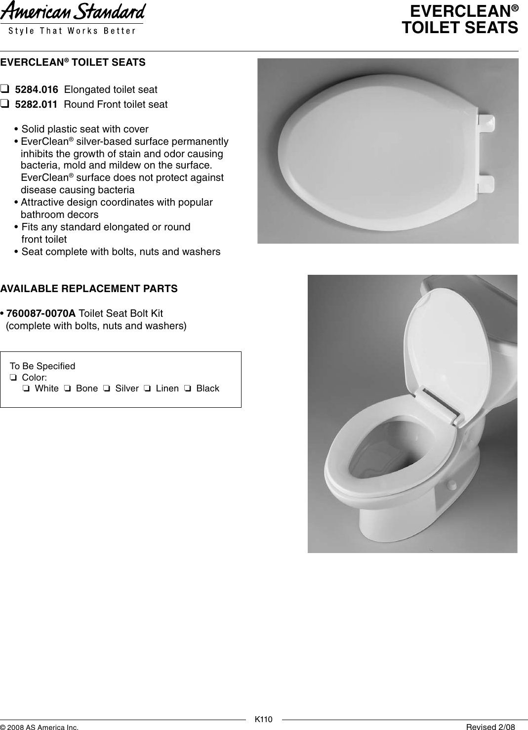 Page 1 of 1 - American-Standard American-Standard-Elongated-Toilet-Seat-5284-016-Users-Manual-  American-standard-elongated-toilet-seat-5284-016-users-manual