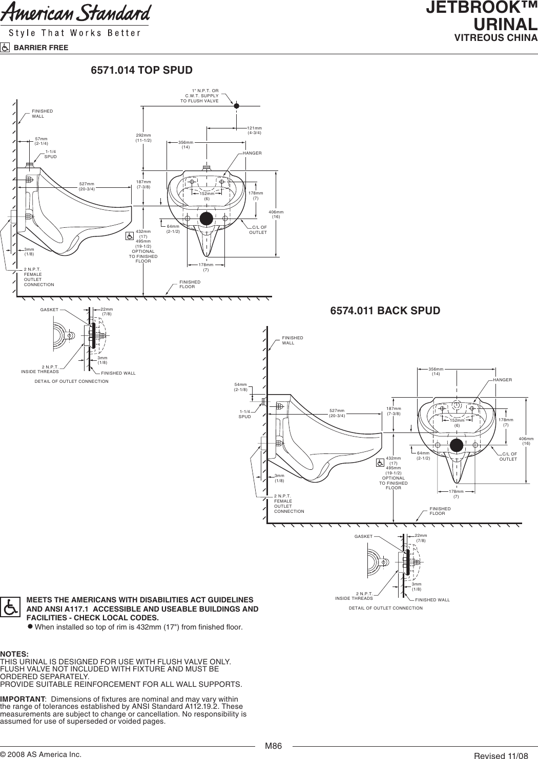 Page 2 of 2 - American-Standard American-Standard-Jetbrook-1-0-Gpf-Blowout-Urinal-6571-014-Users-Manual-  American-standard-jetbrook-1-0-gpf-blowout-urinal-6571-014-users-manual