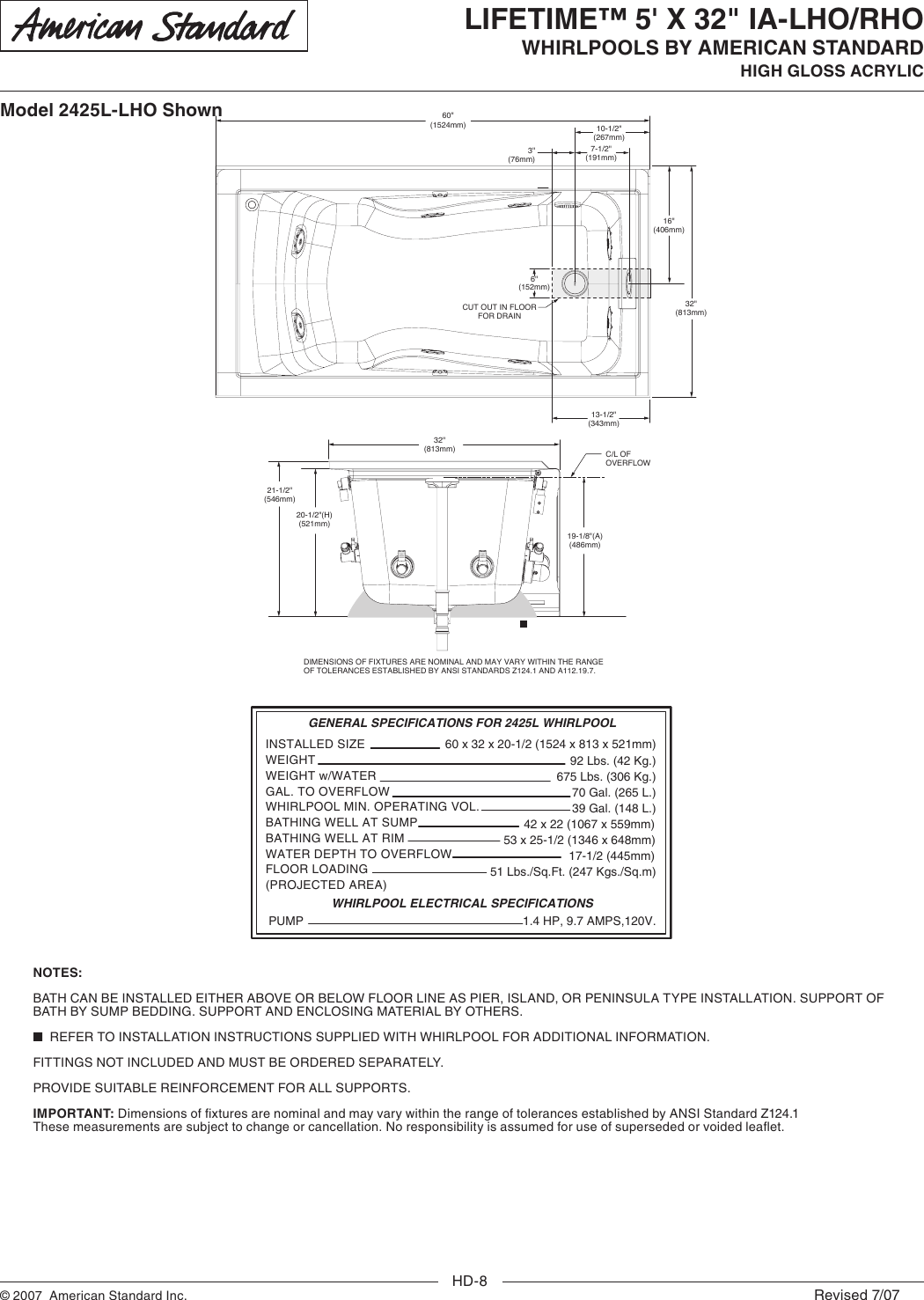 Page 2 of 2 - American-Standard American-Standard-Lifetime-2425L-Lho-Users-Manual-  American-standard-lifetime-2425l-lho-users-manual