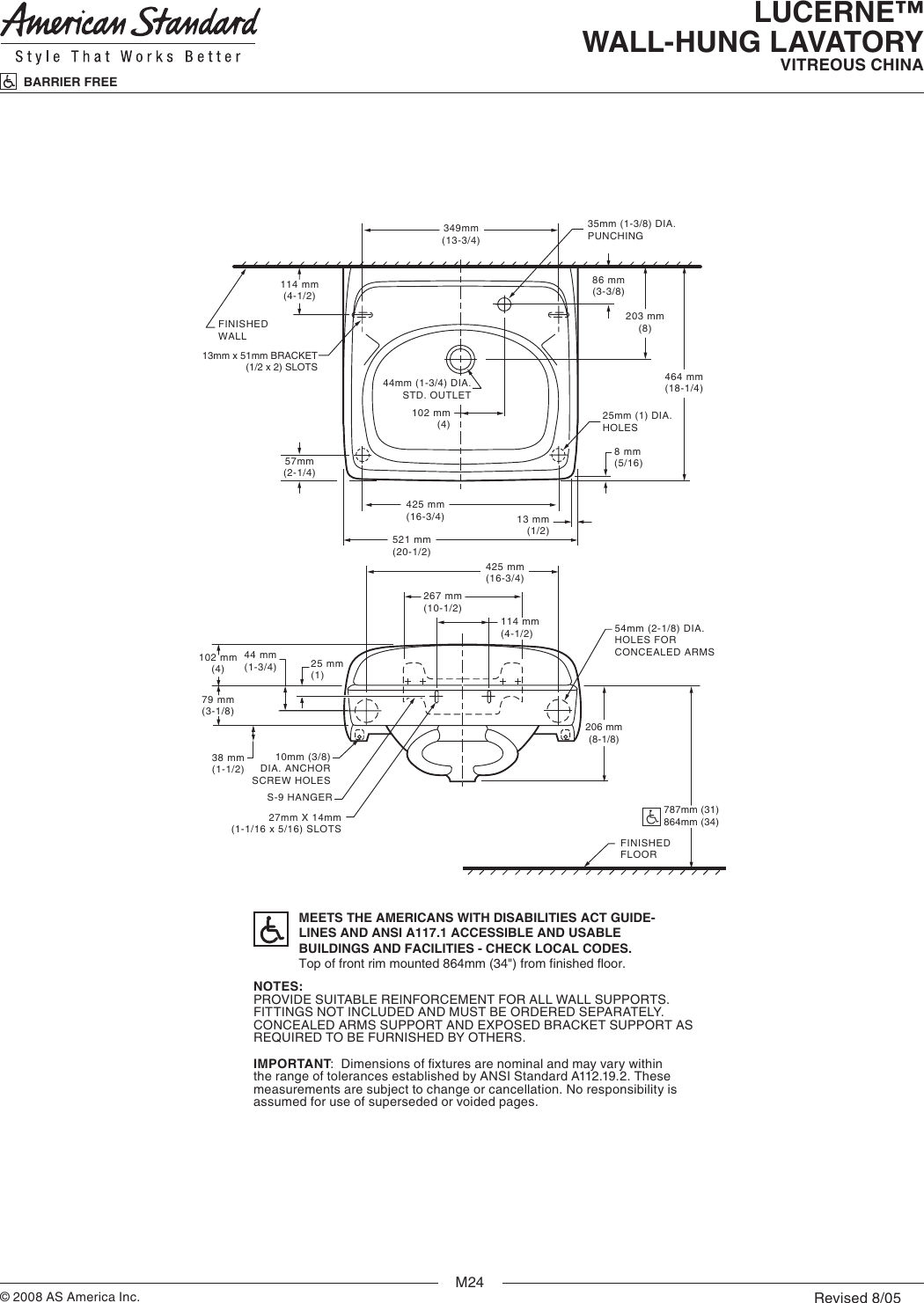 Page 2 of 2 - American-Standard American-Standard-Lucerne-Wall-Hung-Lavatory-0356-066-Users-Manual-  American-standard-lucerne-wall-hung-lavatory-0356-066-users-manual