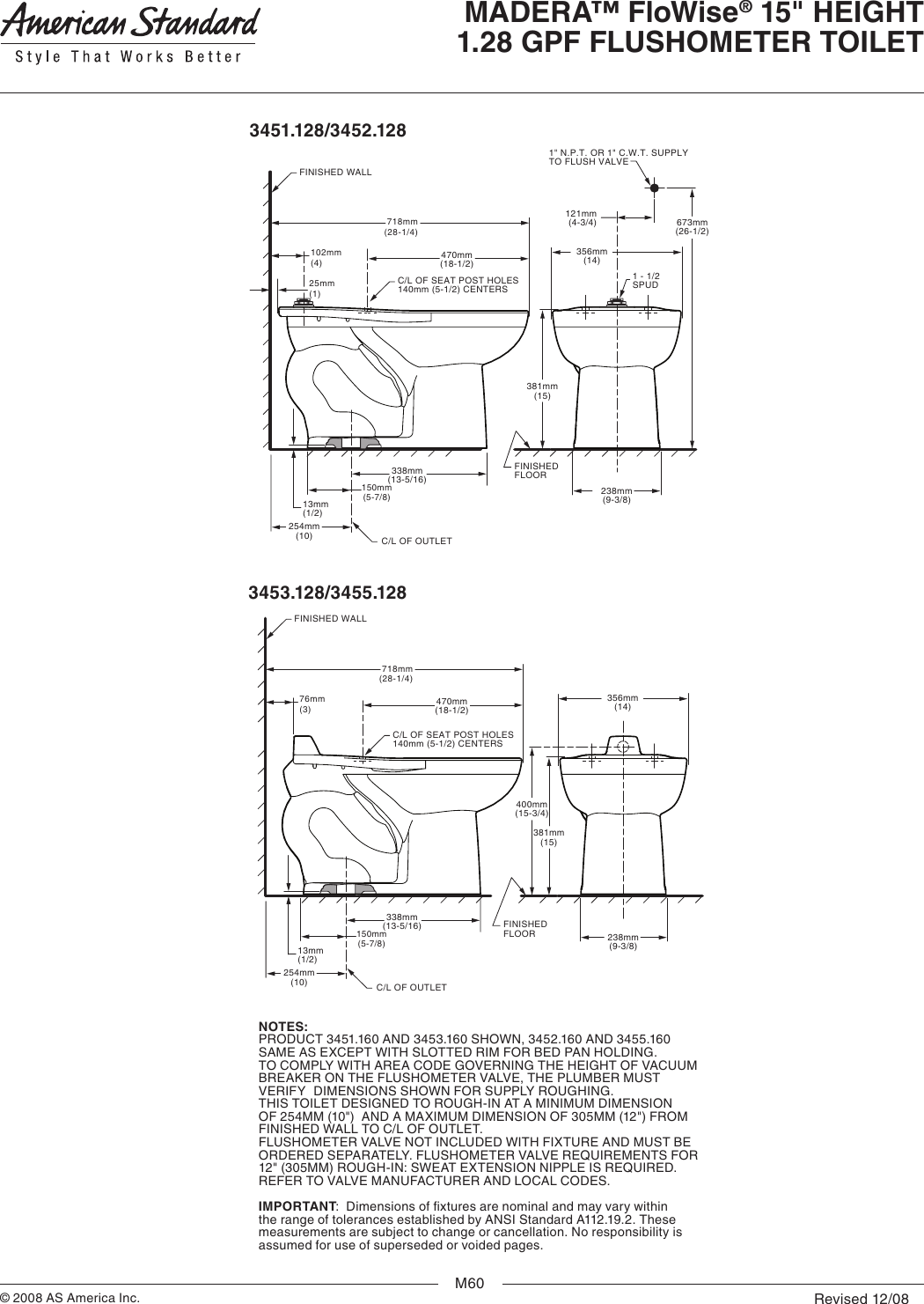 Page 2 of 2 - American-Standard American-Standard-Madera-Flowise-15-Height-1-28-Gpf-Flushometer-Toilet-3451-128-Users-Manual-  American-standard-madera-flowise-15-height-1-28-gpf-flushometer-toilet-3451-128-users-manual