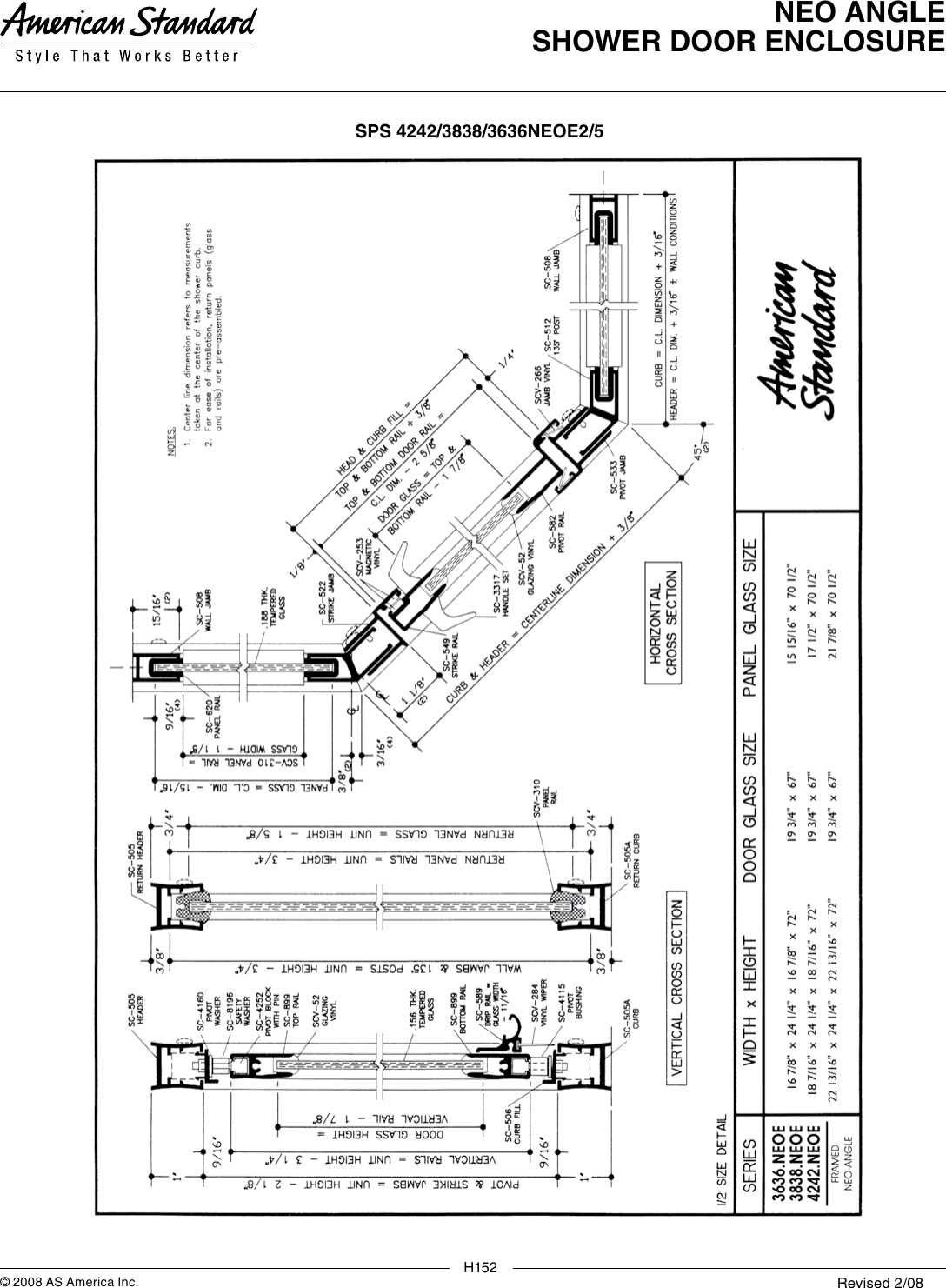American Standard Neo Angle Shower Door Enclosure 3636 Neoe2