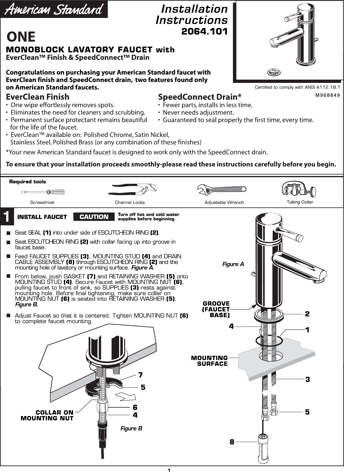 Page 1 of 6 - American-Standard American-Standard-One-2064-101-Users-Manual- One_2064101  American-standard-one-2064-101-users-manual