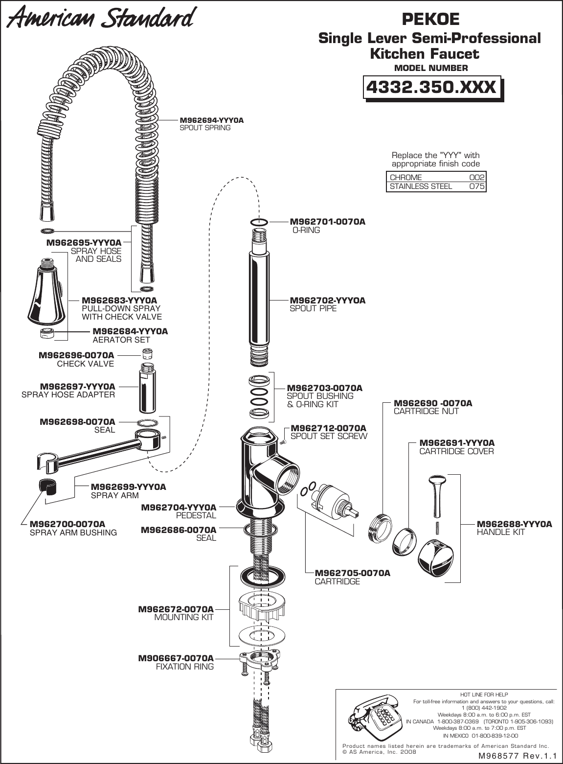 American Standard Pekoe Lever Semi Professional Kitchen Faucet