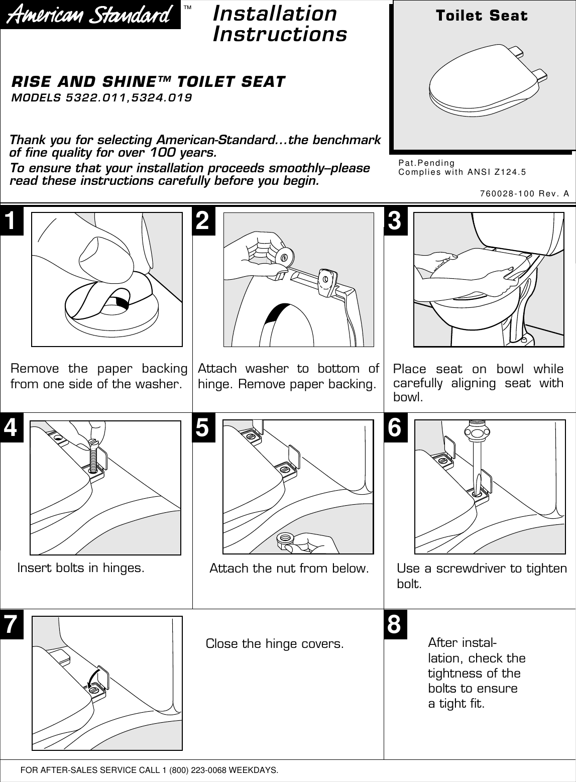 American Standard Rise And Shine Toilet Seat 5322 011 Users Manual