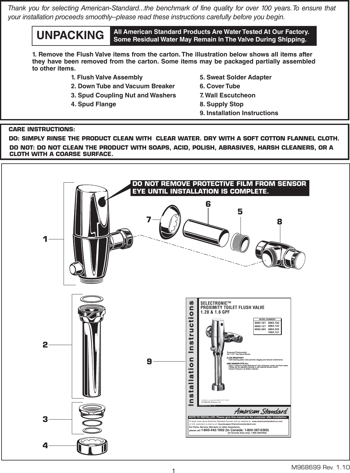 Page 2 of 9 - American-Standard American-Standard-Selectronic-6065-121-Users-Manual-  American-standard-selectronic-6065-121-users-manual