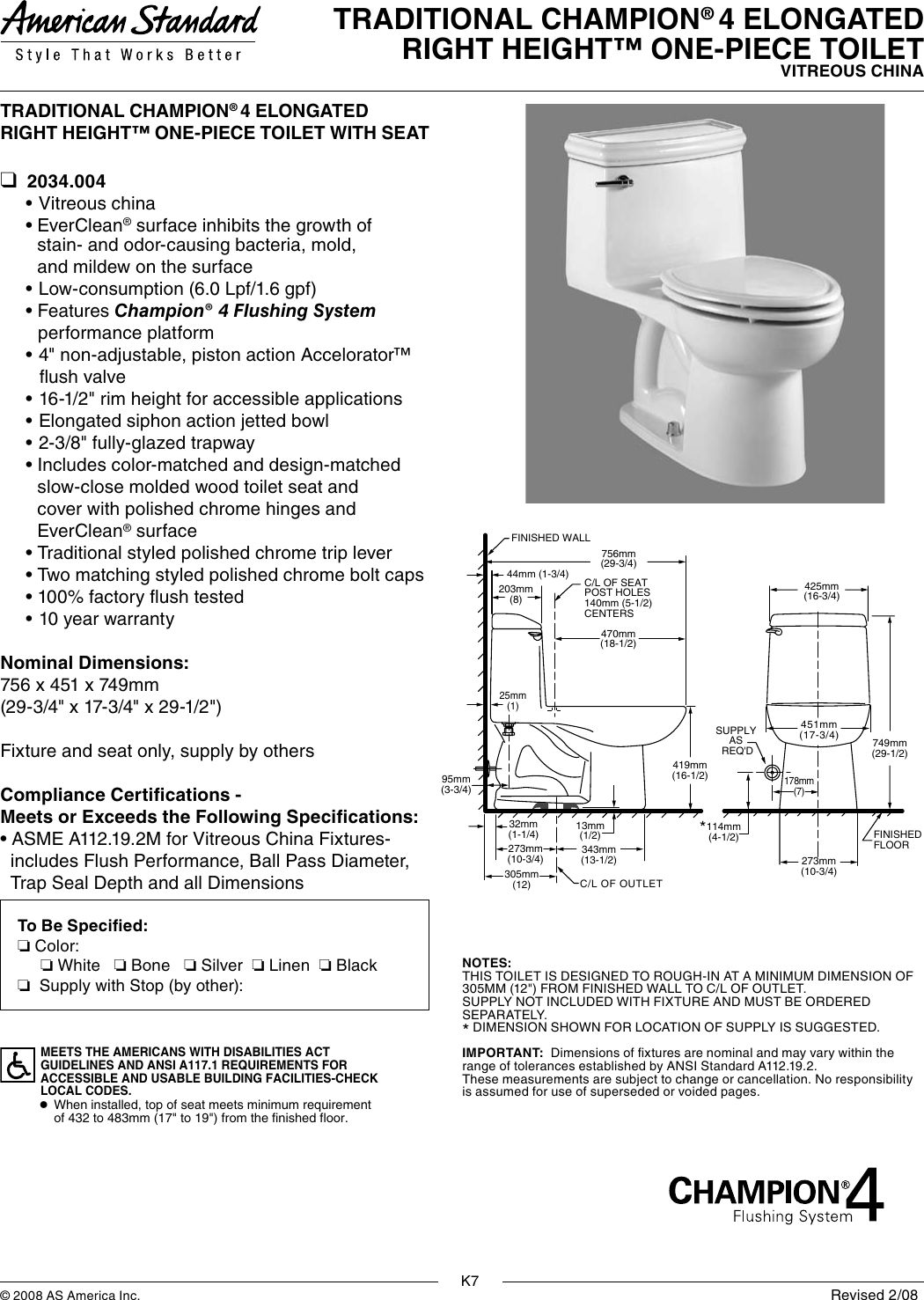 Page 1 of 1 - American-Standard American-Standard-Traditional-Champion-4-Elongated-Right-Height-One-Piece-Toilet-2034-004-Users-Manual-  American-standard-traditional-champion-4-elongated-right-height-one-piece-toilet-2034-004-users-manual