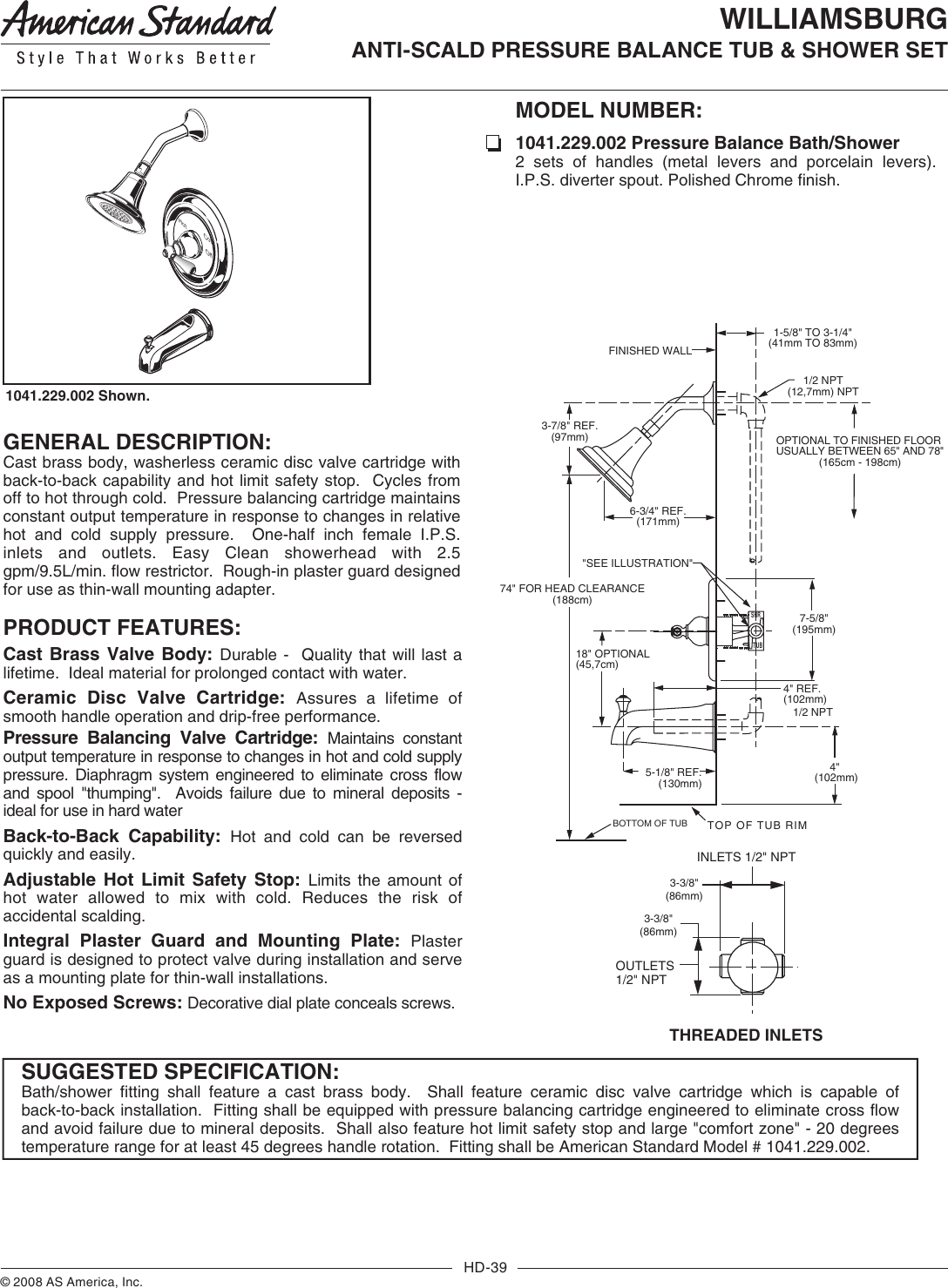 Page 1 of 2 - American-Standard American-Standard-Williamsburg-1041-229-002-Users-Manual-  American-standard-williamsburg-1041-229-002-users-manual