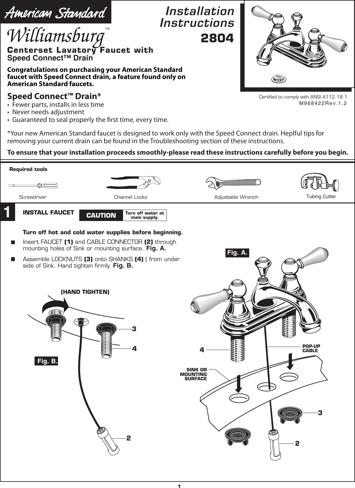 American Standard Williamsburg 2804 Users Manual