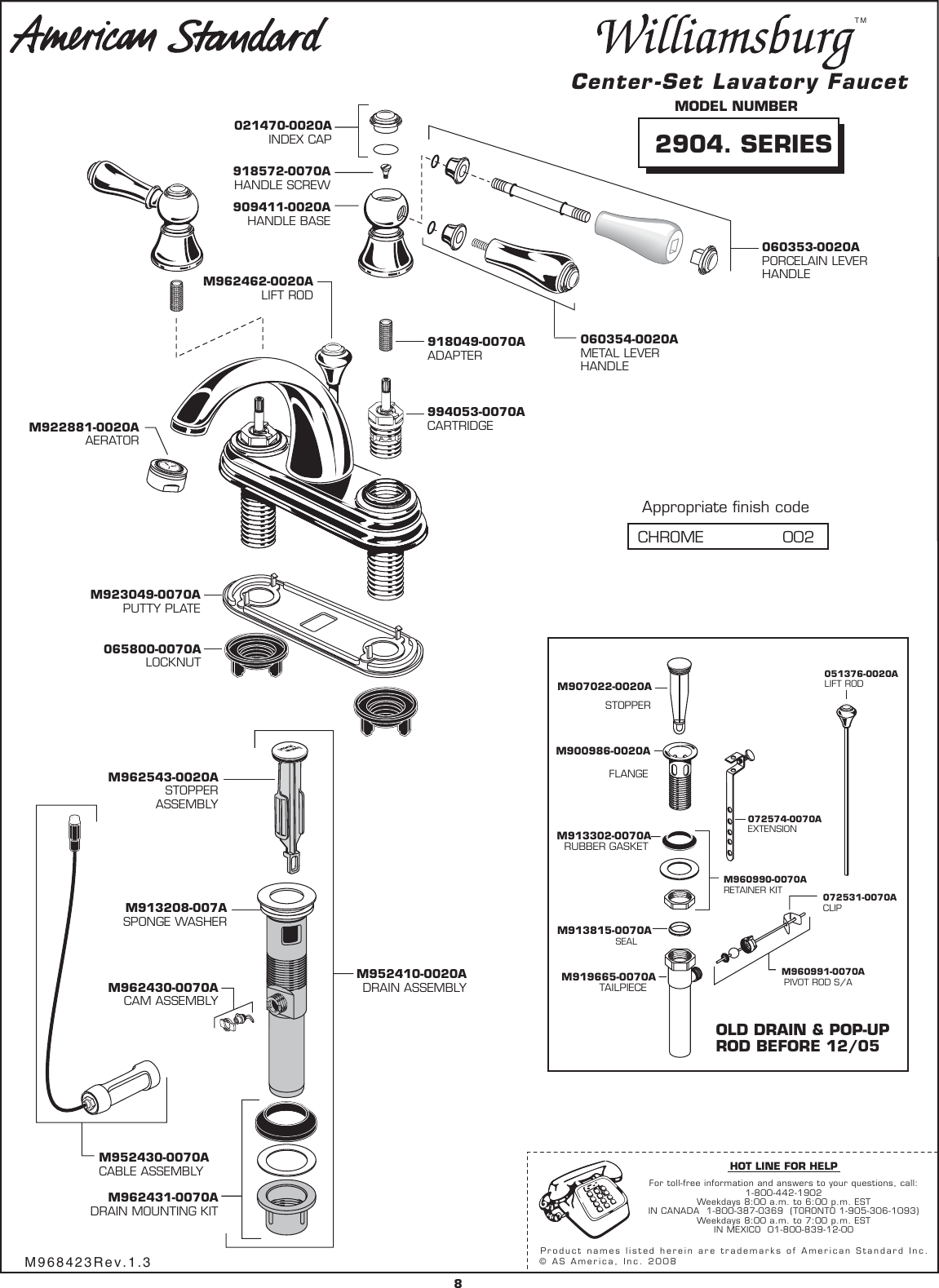 American Standard Williamsburg 2904 Series Users Manual Repairpart_2904