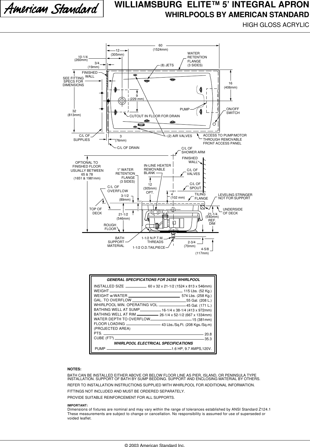 Page 2 of 2 - American-Standard American-Standard-Williamsburg-Elite-5-Integral-Apron-Whirlpool-2425Ec-Lho-Users-Manual- Home Depot Tubs  American-standard-williamsburg-elite-5-integral-apron-whirlpool-2425ec-lho-users-manual