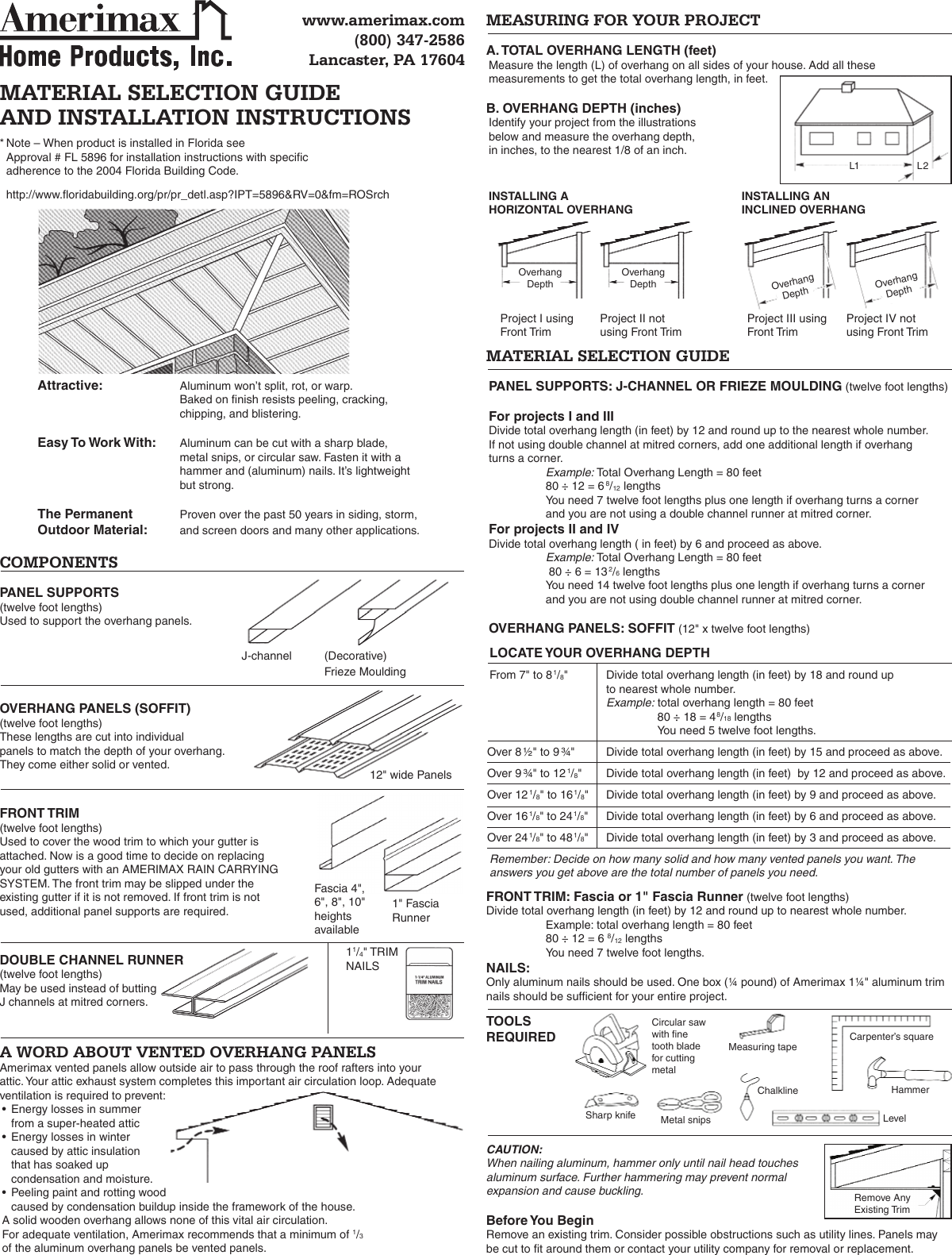 Page 1 of 2 - Amerimax Amerimax-Home-Material-Fl-5896-Users-Manual- Soffit 8.5x11  Amerimax-home-material-fl-5896-users-manual