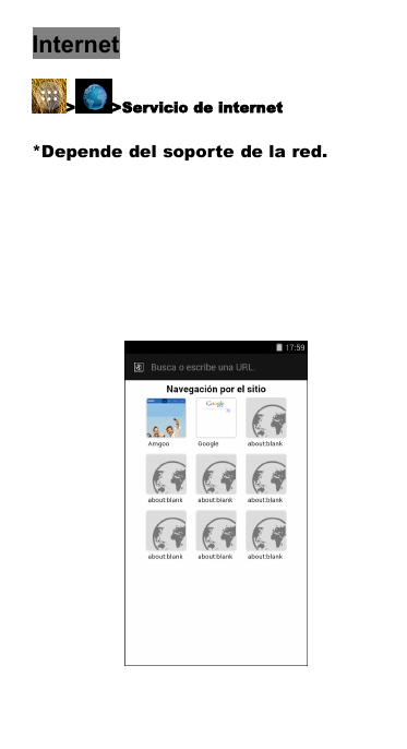 Internet> >Servicio de internet*Depende del soporte de la red.