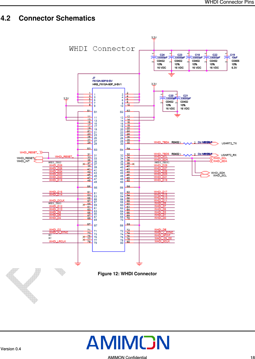 WHDI Connector Pins Version 0.4        AMIMON Confidential    18 4.2  Connector Schematics    Figure 12: WHDI Connector 