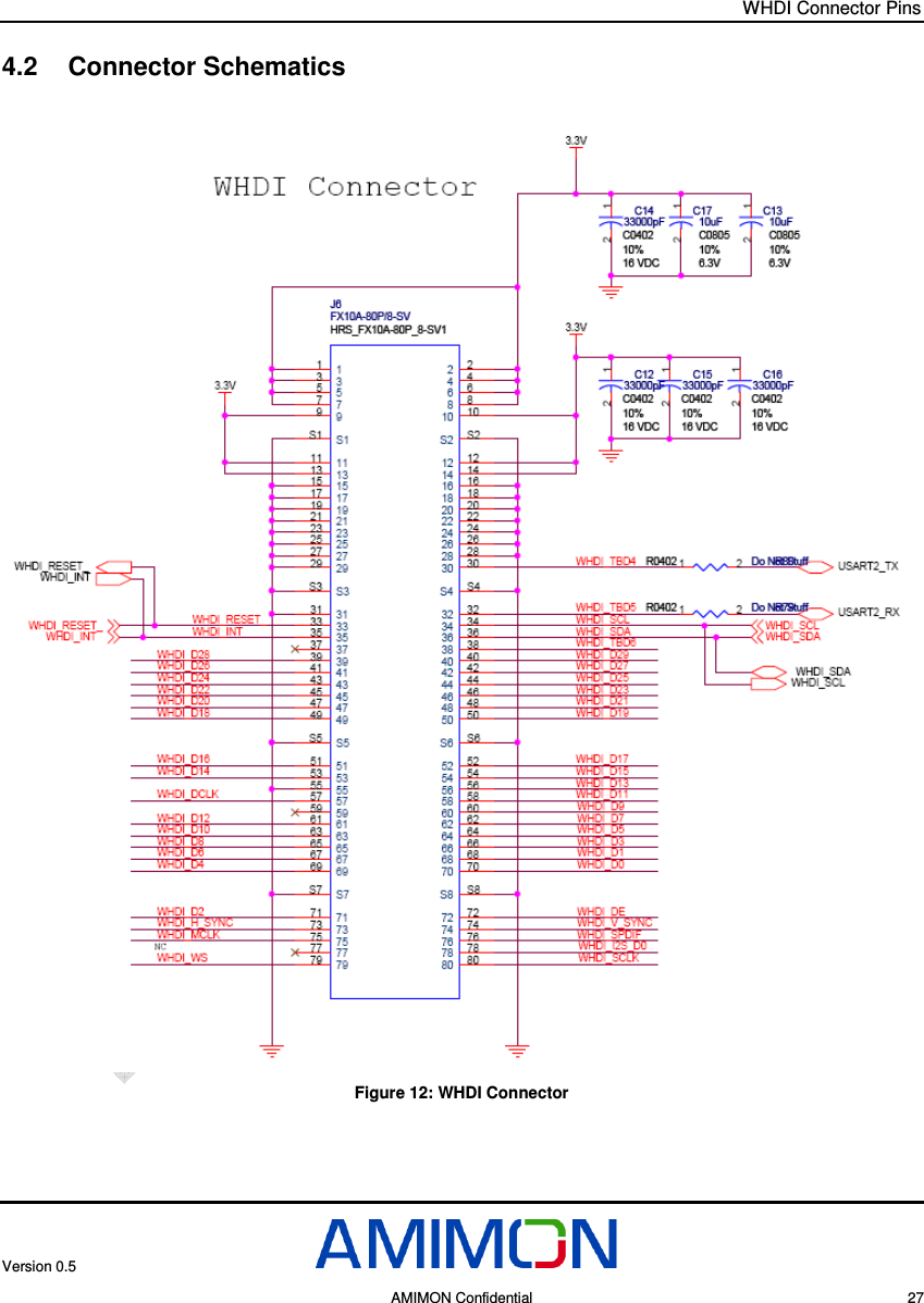 WHDI Connector Pins Version 0.5     AMIMON Confidential    27 4.2  Connector Schematics     Figure 12: WHDI Connector 