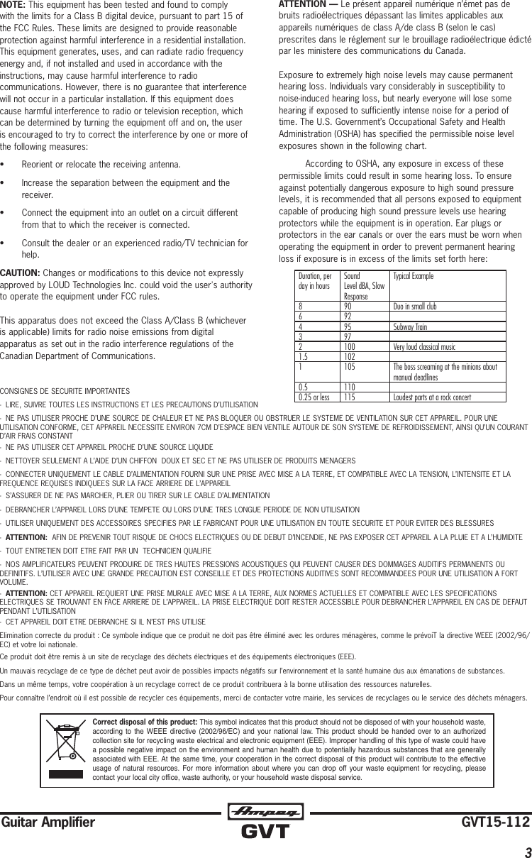 Page 3 of 12 - Ampeg Ampeg-Gvt15H-Owner-S-Manual