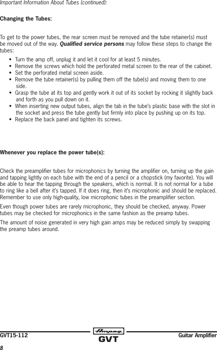 Page 8 of 12 - Ampeg Ampeg-Gvt15H-Owner-S-Manual