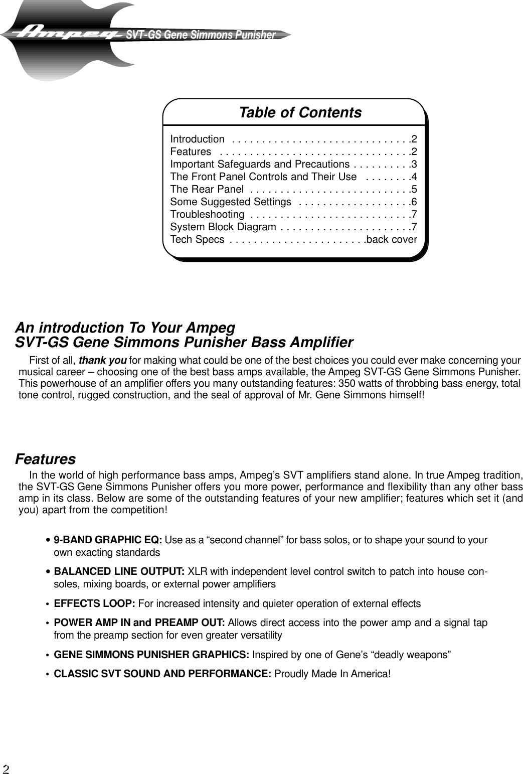 Page 2 of 8 - Ampeg Ampeg-Svt-Gs-Users-Manual-  Ampeg-svt-gs-users-manual