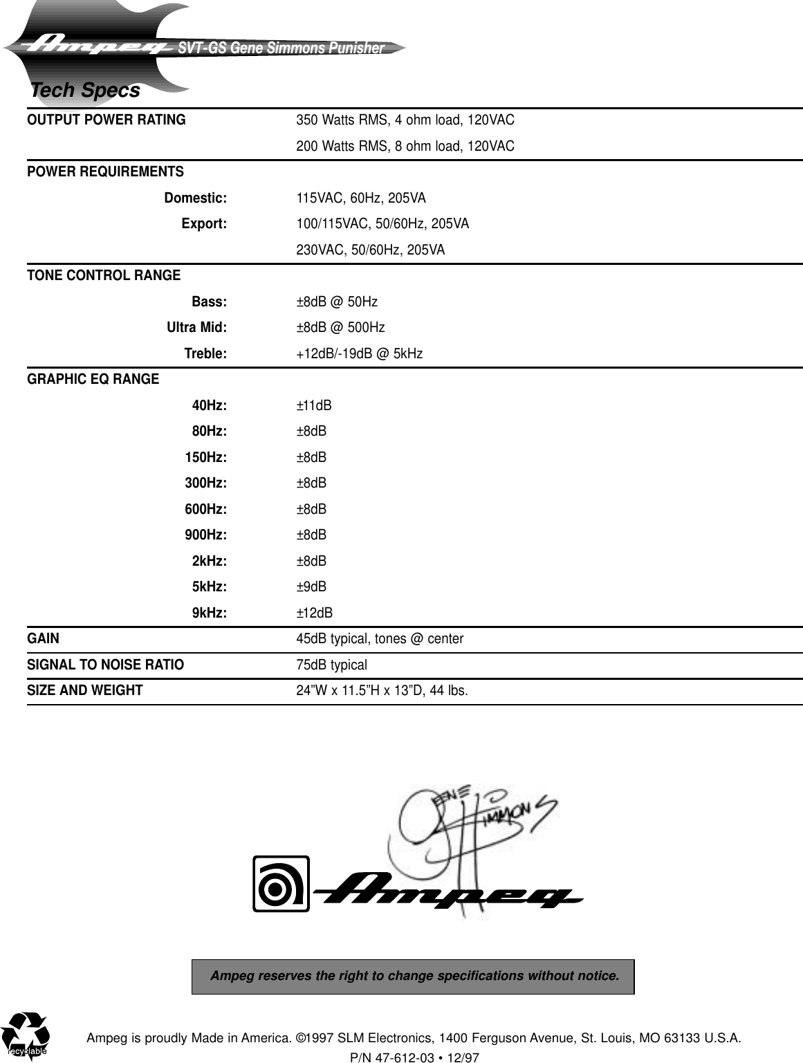 Page 8 of 8 - Ampeg Ampeg-Svt-Gs-Users-Manual-  Ampeg-svt-gs-users-manual