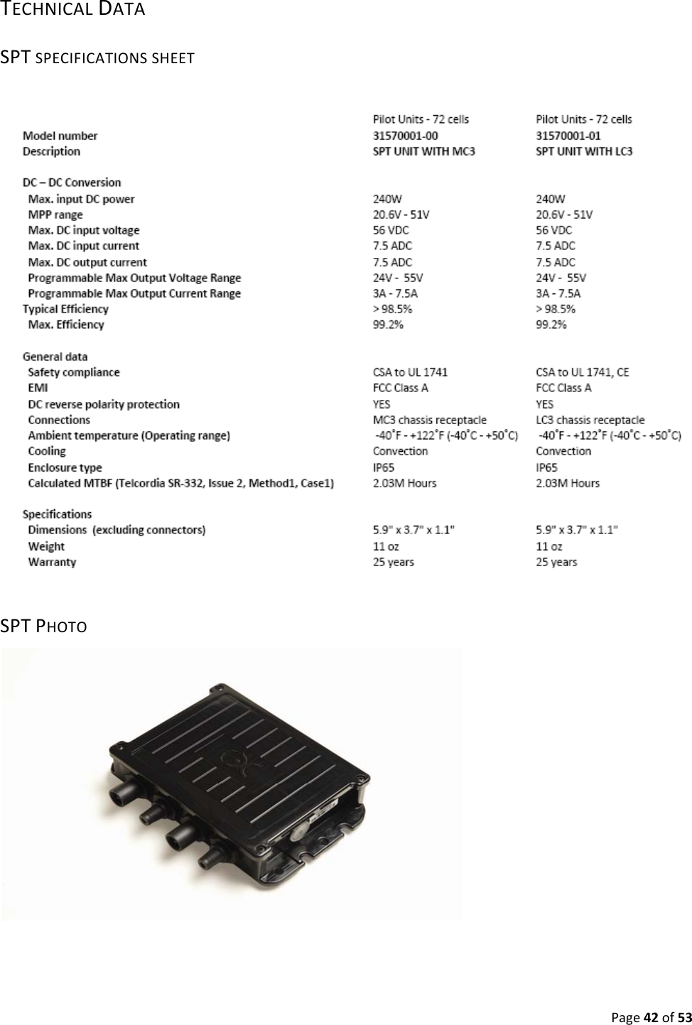 Page42of53TECHNICALDATASPTSPECIFICATIONSSHEETSPTPHOTO 
