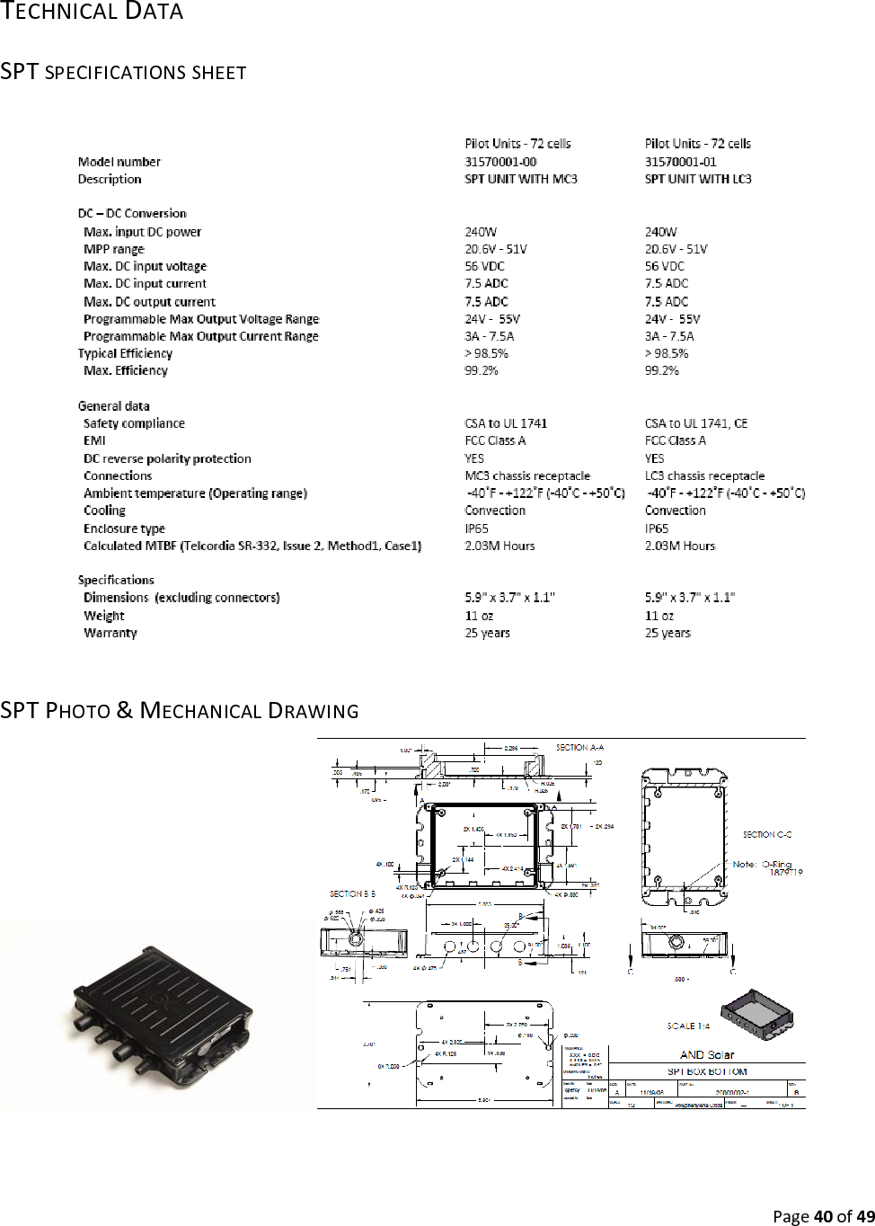 Page40of49TECHNICALDATASPTSPECIFICATIONSSHEETSPTPHOTO&MECHANICALDRAWING