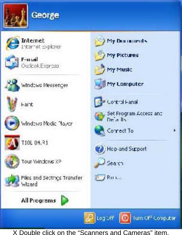  X Double click on the “Scanners and Cameras” item.   