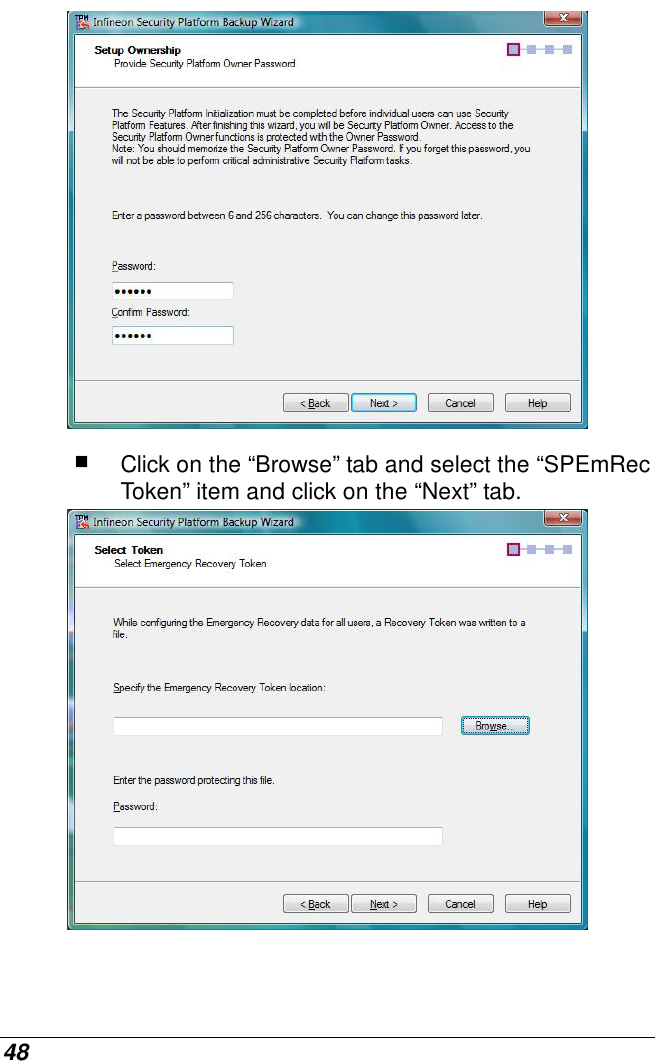  48   Click on the “Browse” tab and select the “SPEmRec Token” item and click on the “Next” tab.   