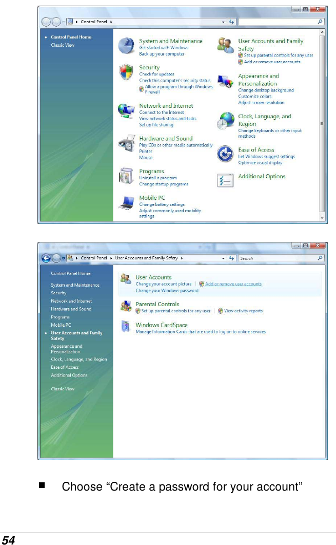  54      Choose “Create a password for your account” 