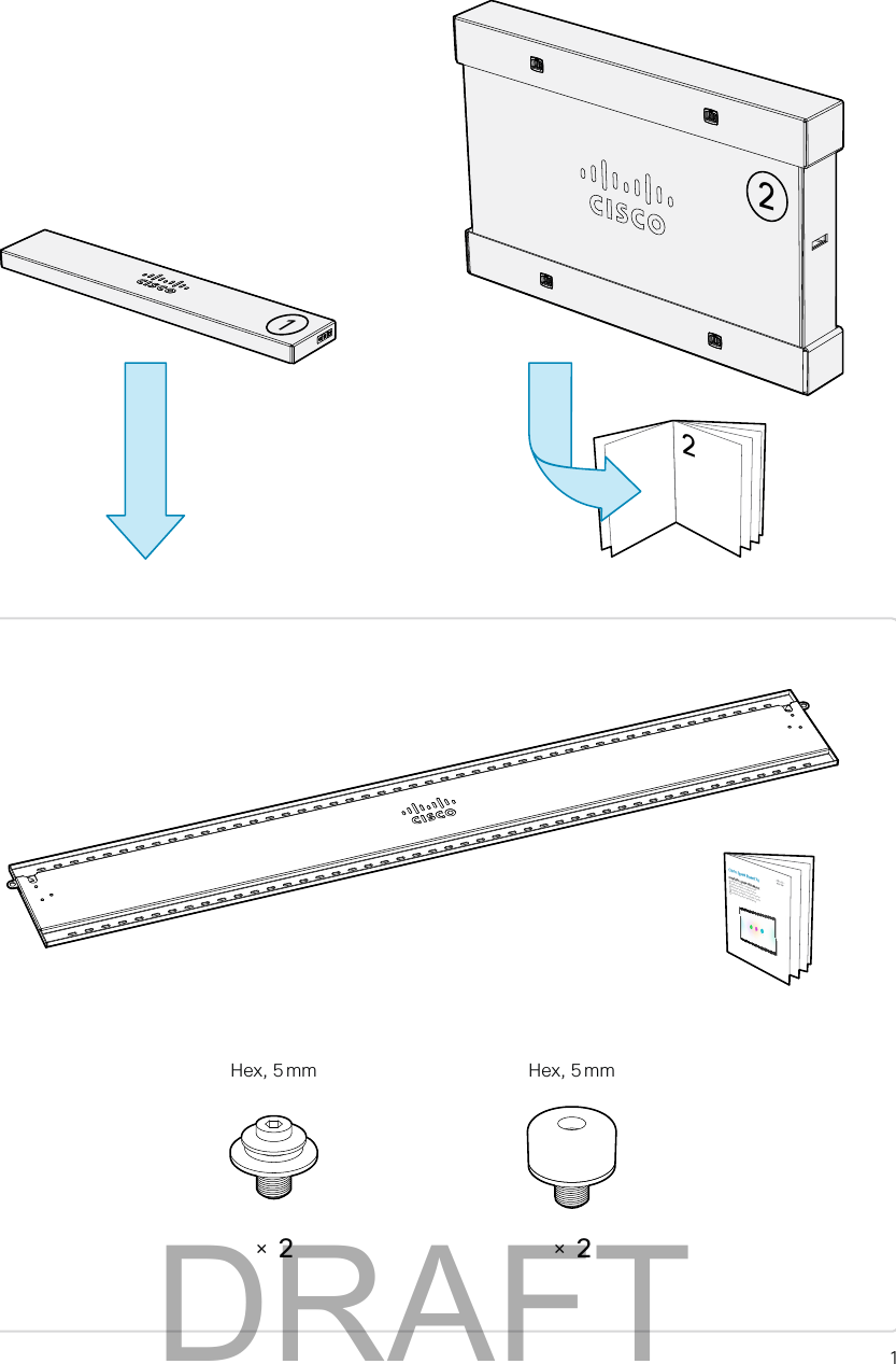 1× 2Hex, 5 mm× 2Hex, 5 mm221Cisco Spark Board 70Installation Guide: Wall MountFR Guide d’installation : installation muraleES Guía de instalación: montaje en paredPT Manual de Instalação: montagem na paredeIT Guida per l’installazione: montaggio a pareteDE Installationshandbuch: WandhalterungDRAFT